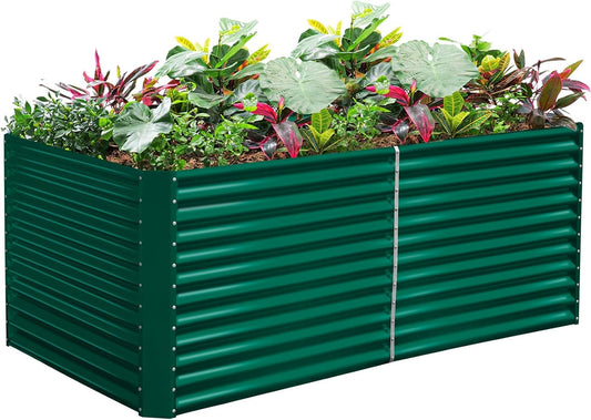 Land Guard 8x4x3ft Rectangular Galvanized Raised Garden Beds, Large-Capacity Metal Planter Box Outdoor, Durable Deep Raised Garden Bed 3ft Tall, Raised Beds for Gardening Vegetables, Forest Green
