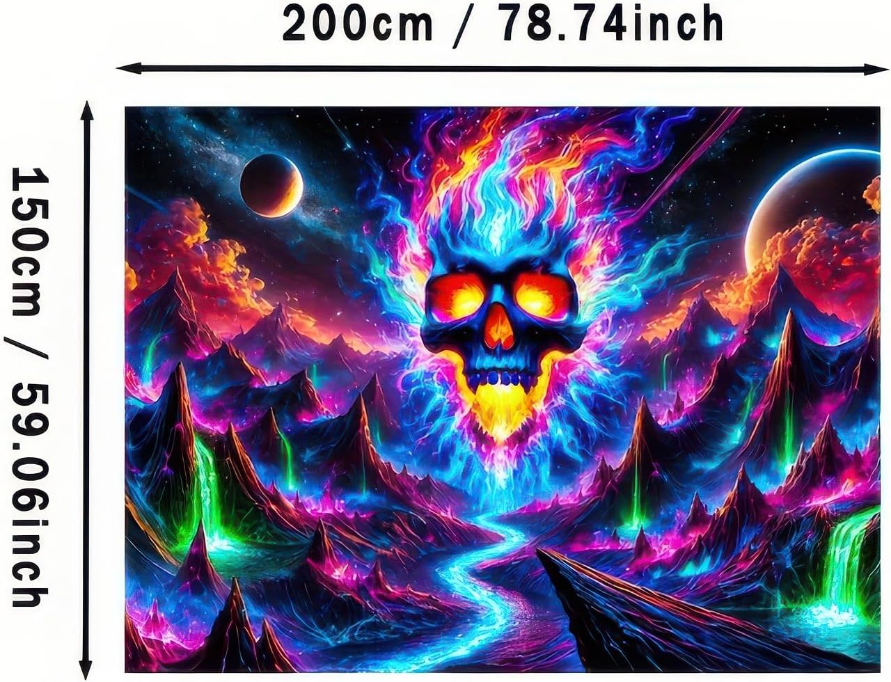 BlissYard Blacklight Skull Tapestry UV Reactive Tapestry 78x59 Inch Black Light Galaxy Planet Glowing Large Neon Posters Wall Hanging for Home Living Room Bedroom Decor