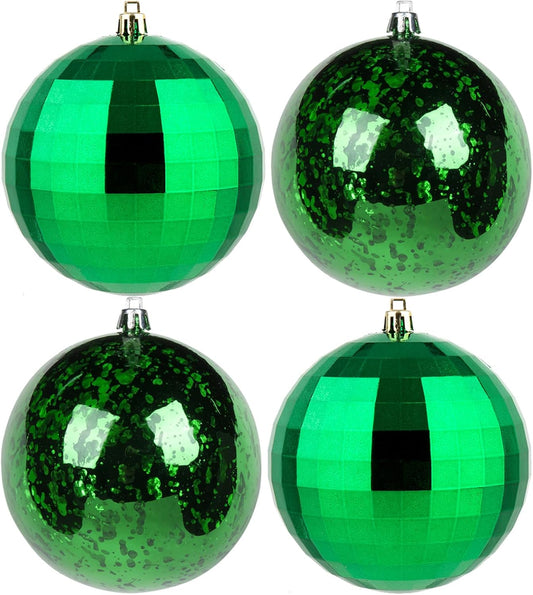 XmasExp Large Christmas Ball Ornaments,4pcs Green Giant Shatterproof Plastic Hanging Mercury Xmas Ball Decorations Christmas Tree Ornaments (Green, 4")