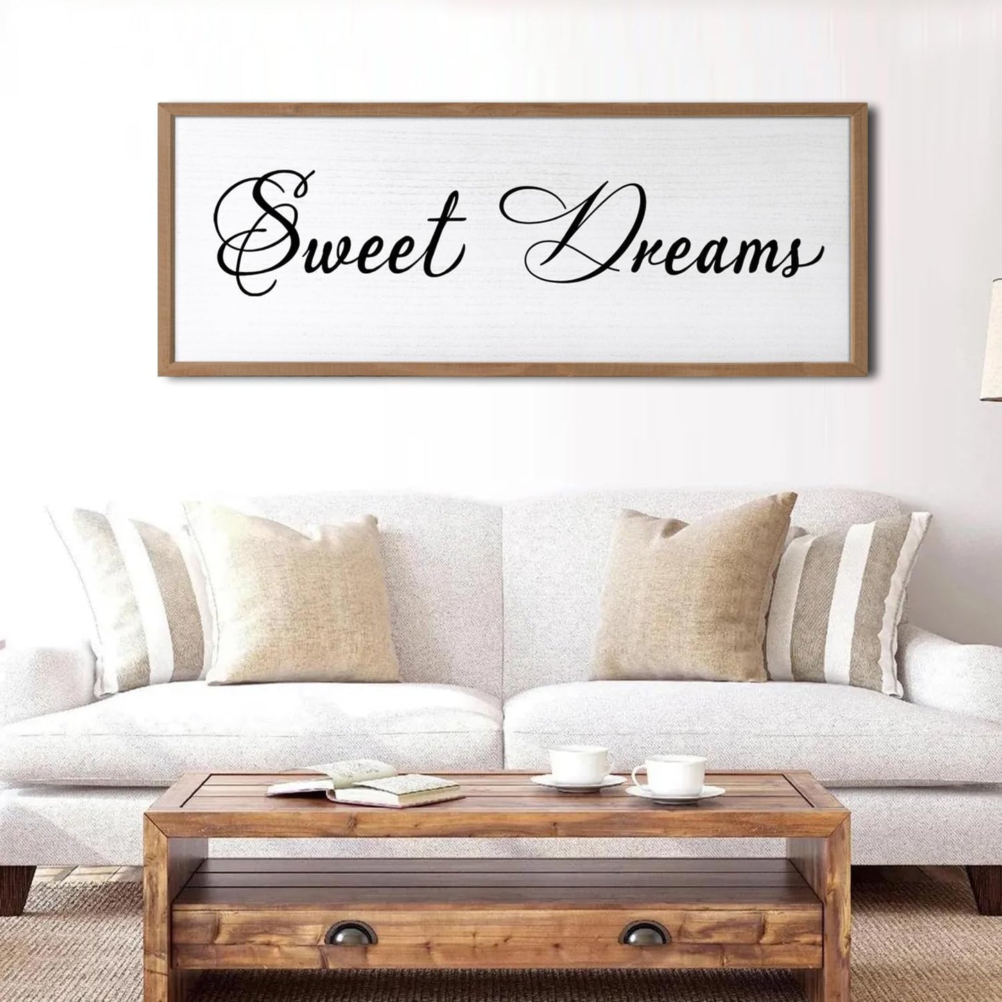 Sweet Dreams Wall Decor Above Bed 40x15 Inch Large Master Bedroom Hanging Wood Rustic Framed Farmhouse Sweet Dreams Sign Guest Room Aesthetic And Minimalist Over Bed Wall Art（Wood White）