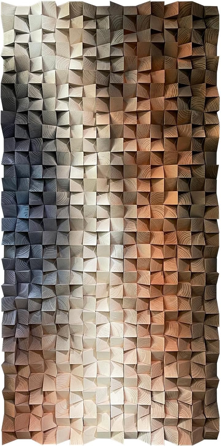 LIUZEYUE - 3D Wood Wall Art Decor Hand Crafted Wooden Blocks | Geometric Sculpture Art Modern Home Office Wall Art Easy Installation 39.4"x78.7"
