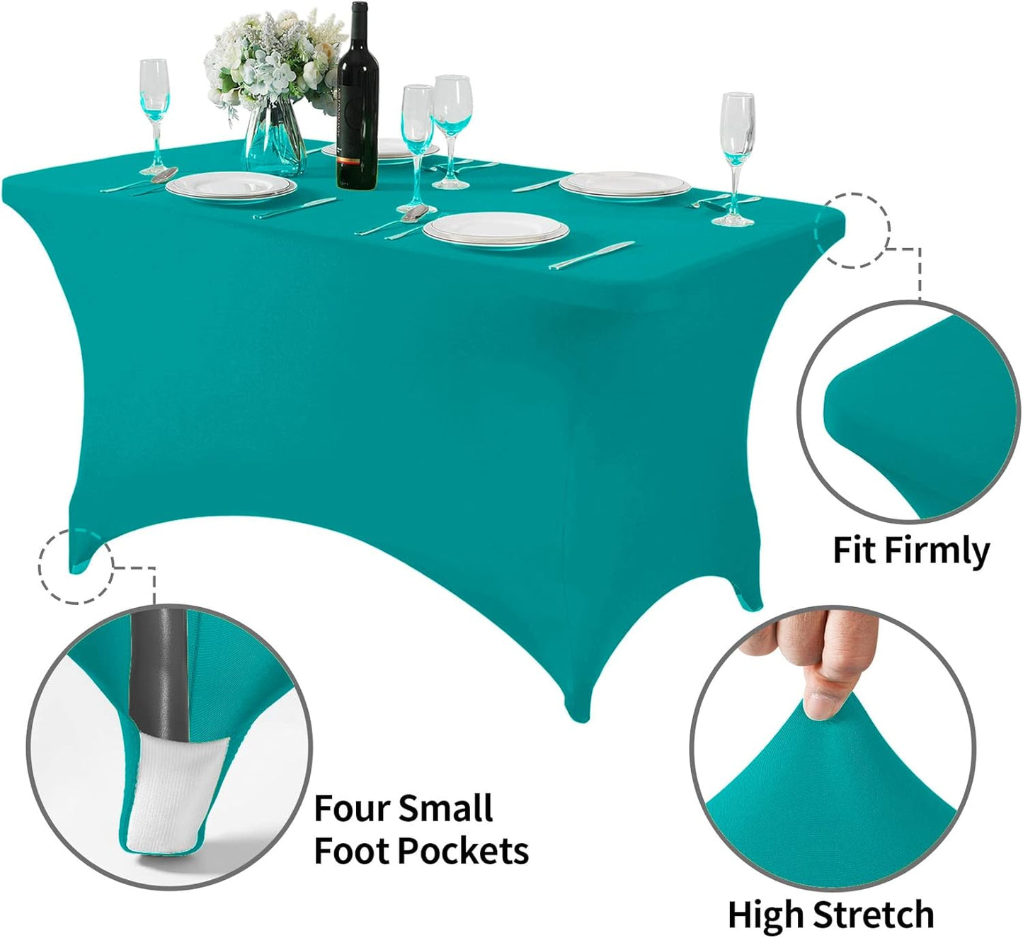 2Pack Spandex Table Cover for 4FT or 6ft or 9ft Table Universal Fitted Stretch Tablecloth for Party, Banquet, Wedding and Events-Turquoise