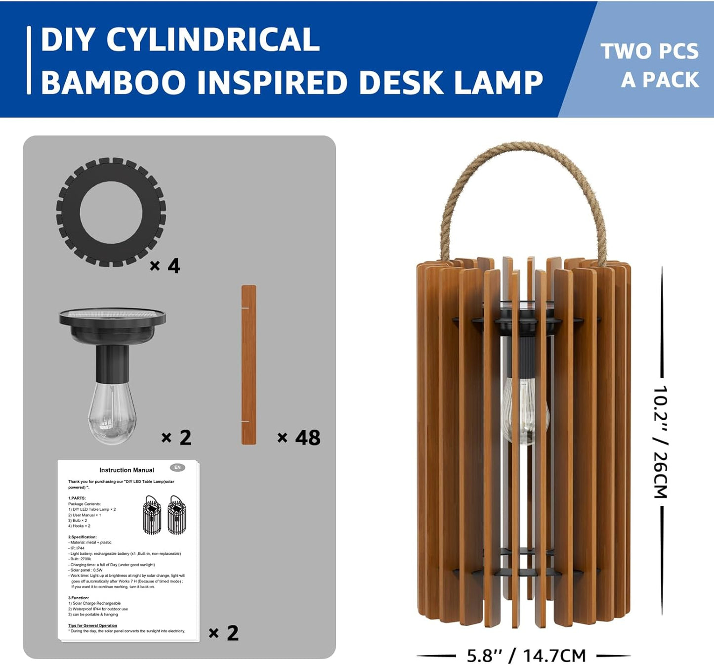 2-Pack Solar Lanterns Outdoor Hanging Portable Table Top Decorative Lamp DIY Lantern Lights Water-Resistant for Outside Patio Yard Garden Porch