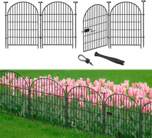 Tall Garden Fence with Gate, 4 Panels Fences for Dogs Outside, 40 in(H)x8.8 Ft(L) No Dig Animal Barrier Garden Fencing, Rustproof Metal Wire Temporary Rabbit Dog Fence for Yard Patio Outdoor