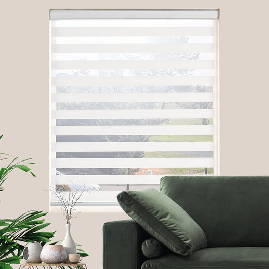 Zebra Blinds for Windows Dual Layer Light Filtering Privacy Free-Stop Sheer Shades Light Control for Indoor Windows Zebra Shades for Living Room(67" W X 72" H, White)
