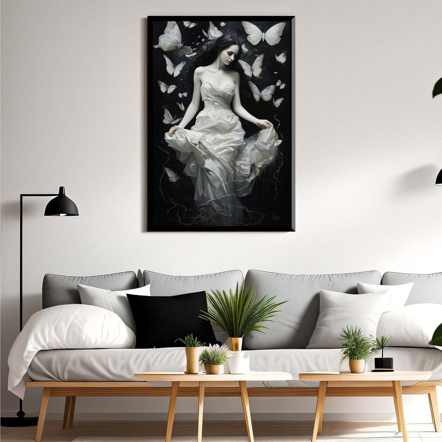 JFHCQJPK Vintage Gothic Feminine Canvas Wall Art Print Butterfly Poster Moody Preppy Wall Art Dark College Decor for Home Bedroom20x30in Metal blackFramed