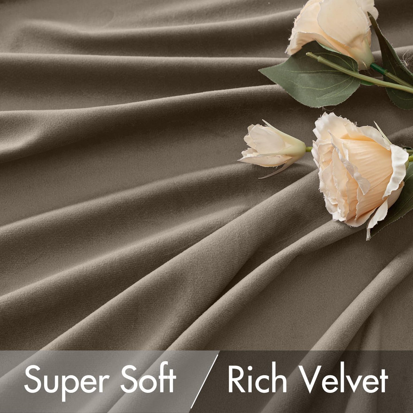 MIULEE Taupe Velvet Curtains 84 inches 2 Panels - Luxury Room Darkening Window Drapes for Bedroom Living Room Thermal Insulated Super Soft Blackout, Back Tab Rod Pocket Pinch Pleated, W52 x L84