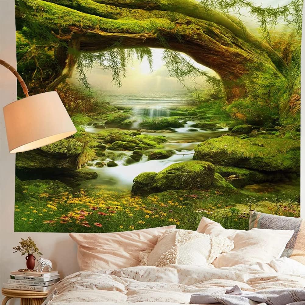 Llamazing Forest Landscape Home Decor - Living Room & Bedroom Magic Tapestry Curtain XGXL (Sunlight&Creek, 78''L60''W)