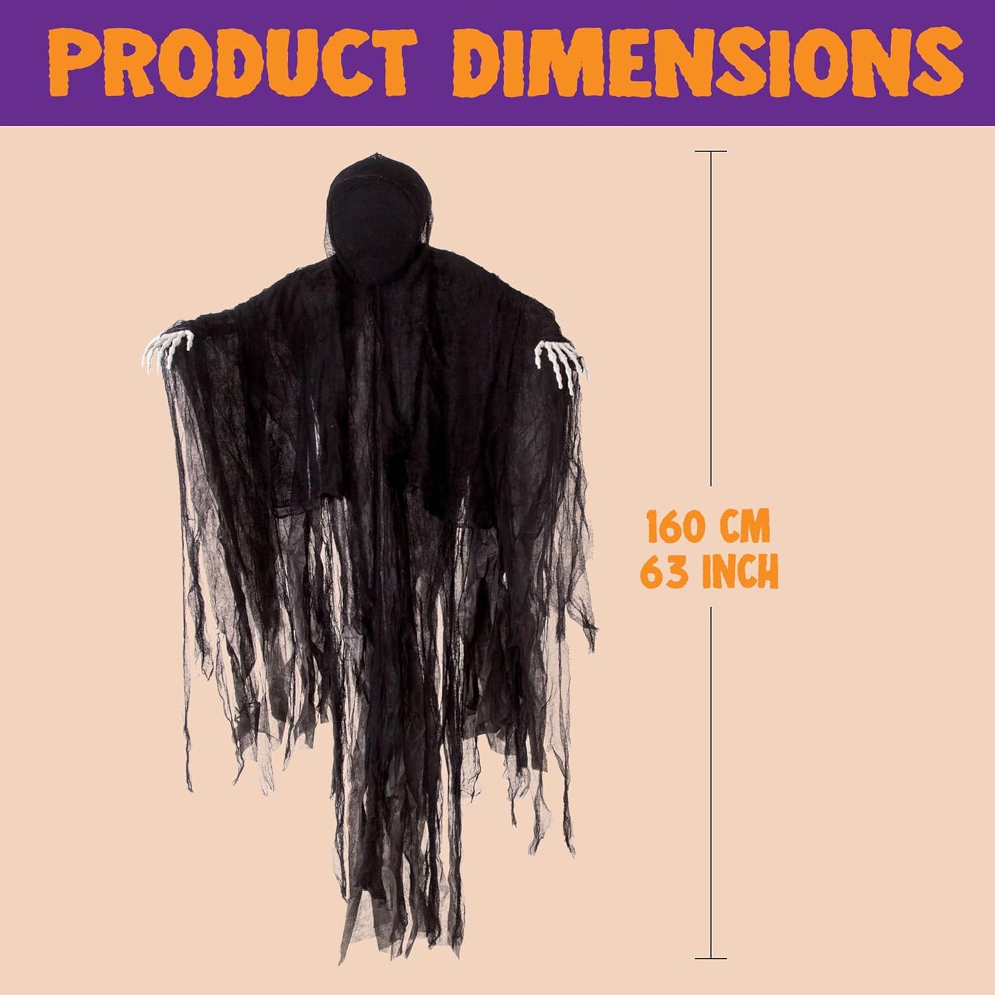 JOYIN 63” Halloween Decorations Outdoor Grim Reaper,Dark Faceless Hanging Ghost Decor in Black Horror Robe for Halloween Yard Tree Graveyard Hanging Decorations Haunted House Outside Decor