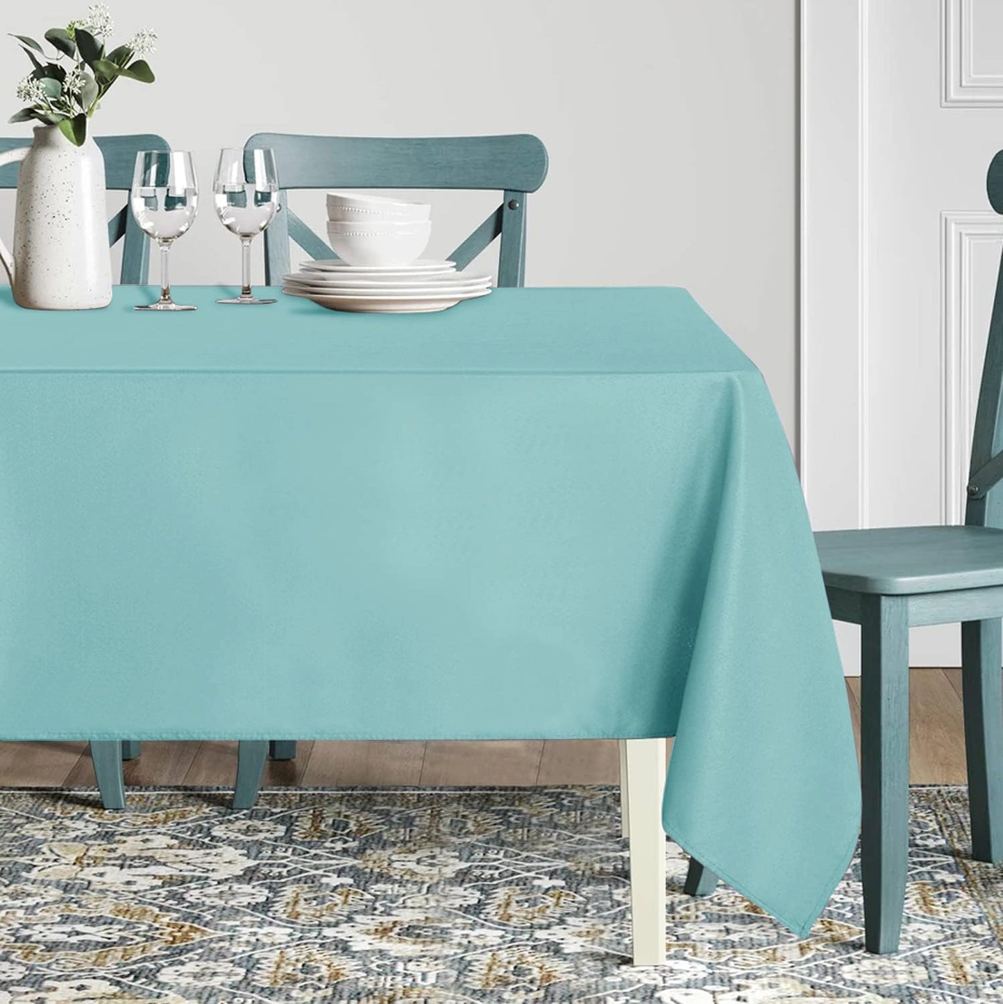 sancua Rectangle Tablecloth - 60 x 120 Inch - Stain and Wrinkle Resistant Washable Polyester Table Cloth, Decorative Fabric Table Cover for Dining Tables, Buffet Parties and Camping, Turquoise