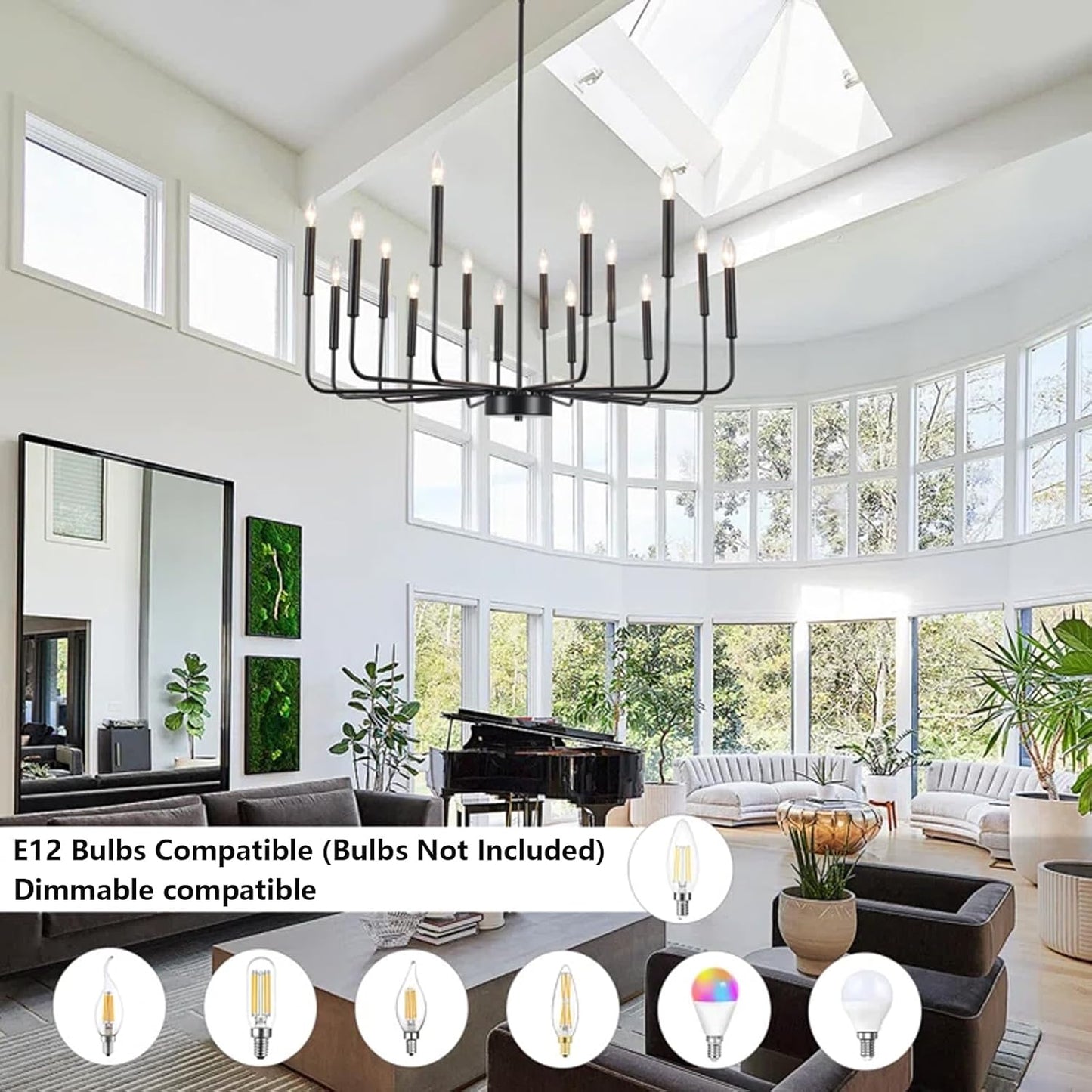 Modern Black Farmhouse Chandeliers, 16-Light Industrial Metal Chandelier Lighting, Classic Candle Hanging Pendant Light Fixtures for Kitchen Island, Living Room, Dining Room, Stair