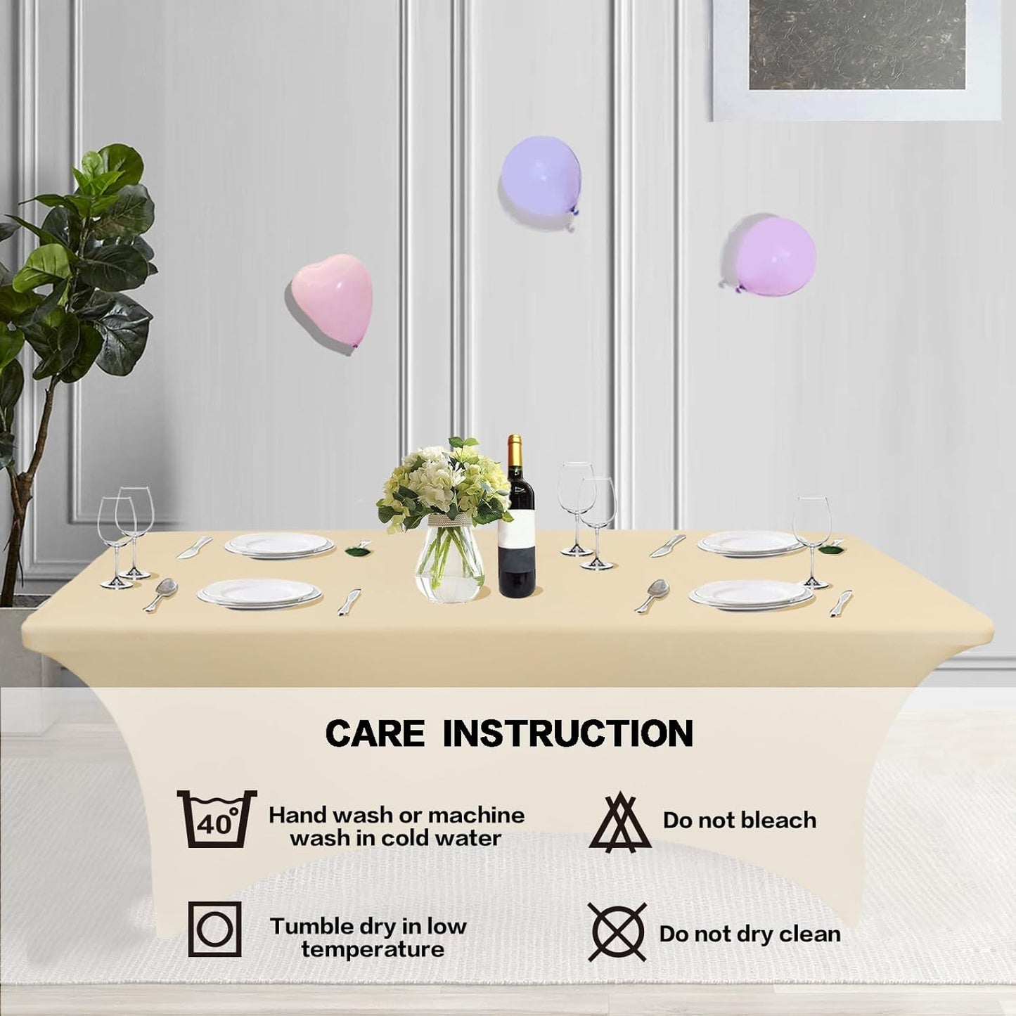 IVAPUPU 2 Pack 6FT Table Cloth for Rectangular Fitted Events Stretch Champagne Table Covers Washable Spandex Tablecloth Protector for Party, Wedding, Cocktail, Banquet, Festival