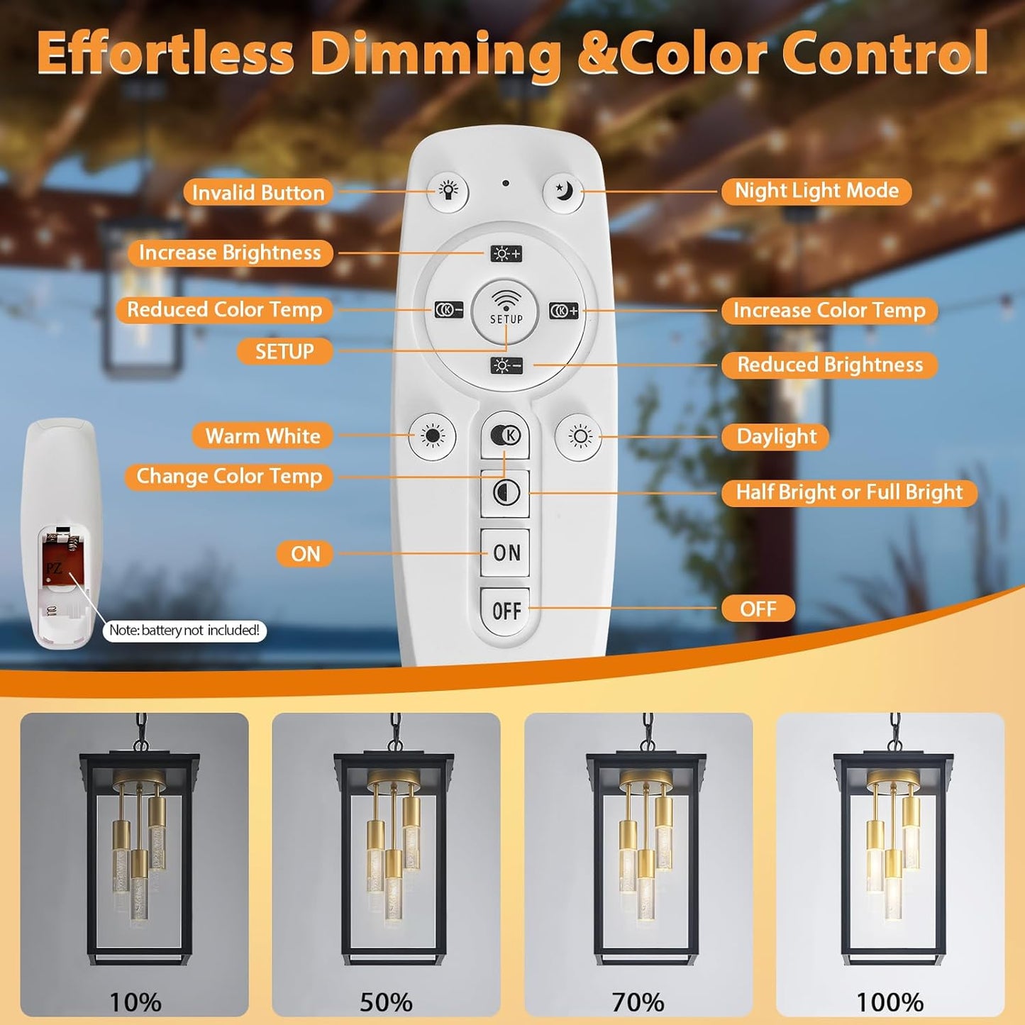 3-Color LED Outdoor Pendant Light with Remote, 3-Light 19" Large Outdoor Chandelier for Porch, Black Exterior Pendant Lighting Fixture Ceiling Mount Pendant Lantern for Patio Front Door