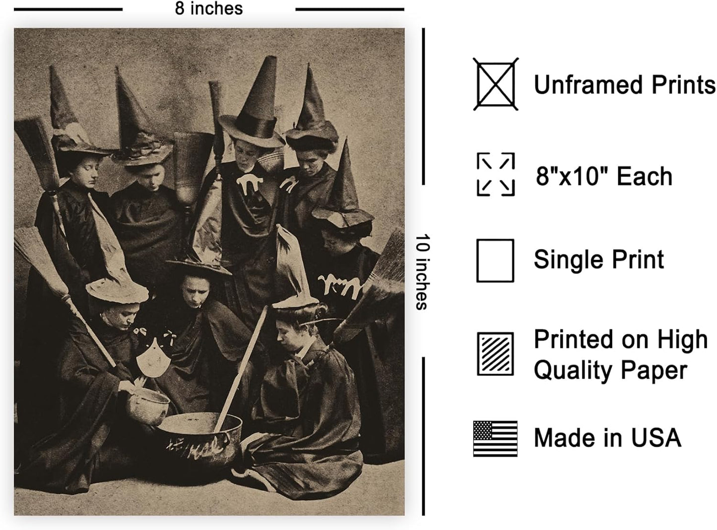 Poster Master Vintage Witches Cooking Poster - Retro Witchcraft Print - Black Magic Art - Halloween Art - Gift for Men & Women - Gothic Decor for Living Room, Bedroom or Dorm - 8x10 UNFRAMED Wall Art