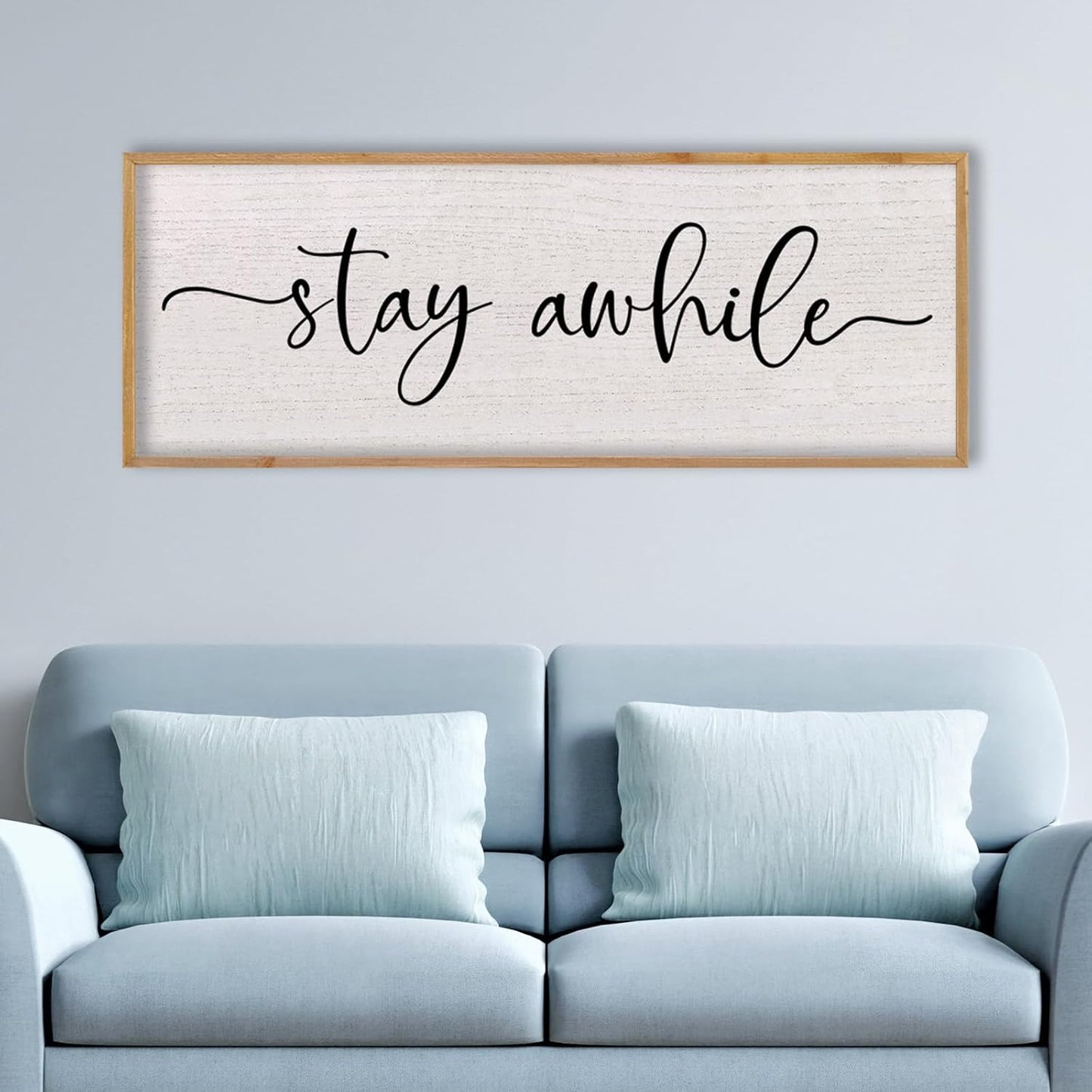 LuZhiQiang Stay Awhile Home Sign Wall Decor 40"X15" Large Solid Wood Frame For Hallway Living Room Entryway Wall Art Hanging (Wood)