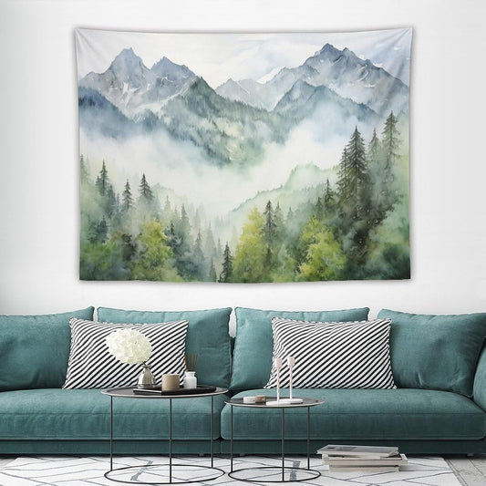 HZOHNAGO Mountain Tapestry Misty Green Forest Mountain Pattern Printed Wall Tapestry Wall Hanging for Bedroom Living Room Dorm 80" W x 60" H