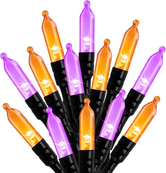 Christmas Lights Outdoor, 33FT 100 LED Mini Orange Purple Lights Plug in with 8 Modes for Outdoor Indoor Christmas Tree Lights Party Holiday Commercial Decorations, Waterproof & Connectable, 2 Pack