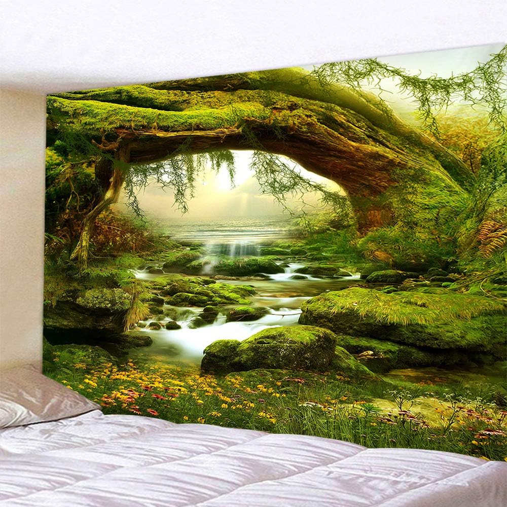Llamazing Forest Landscape Natural Tapestry - Home Decor for Living Room Bedroom - Magic Curtain (Sunlight&Creek, 90.5''L70.8''W) XGXL