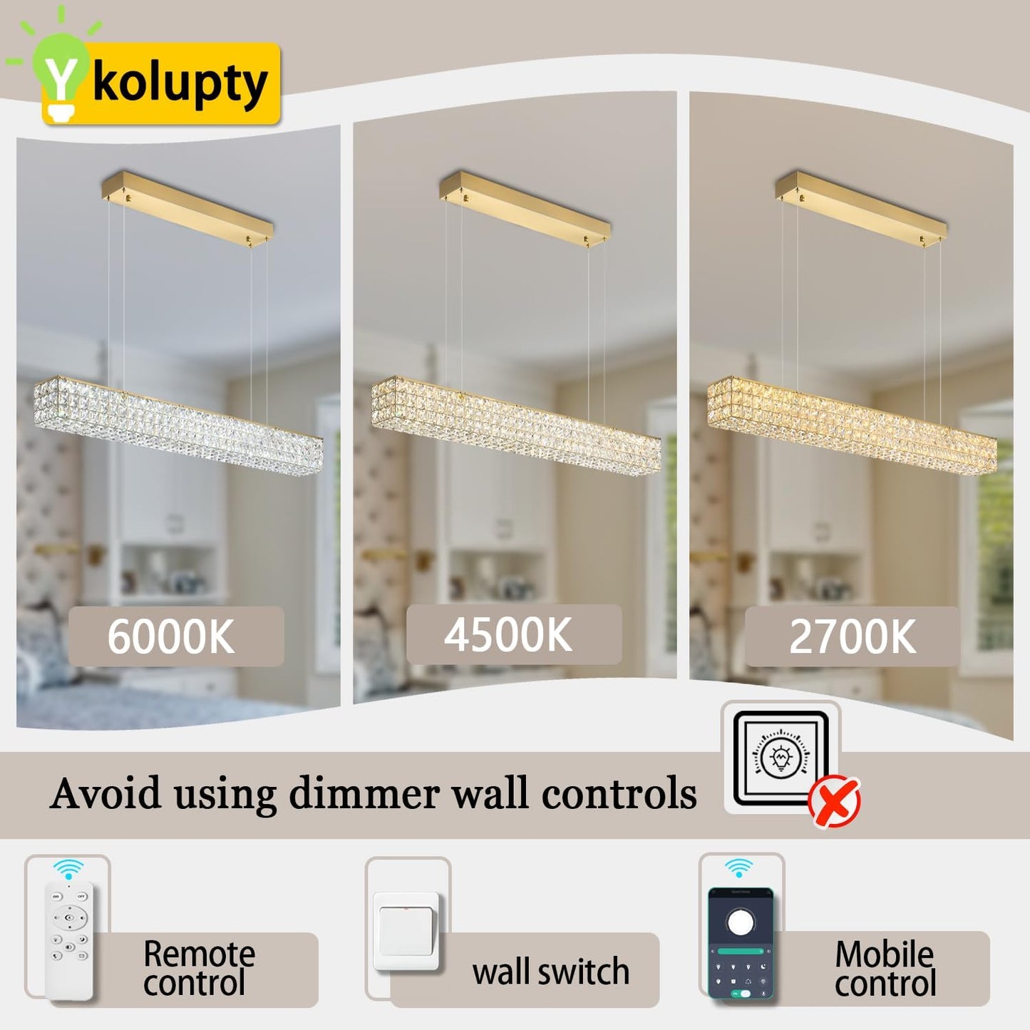 Rectangle Crystal Chandelier Modern Gold Crystal Chandelier Rectangular Pendant Lighting Fixture for Dining Room Kitchen Island Bedroom (L 40")