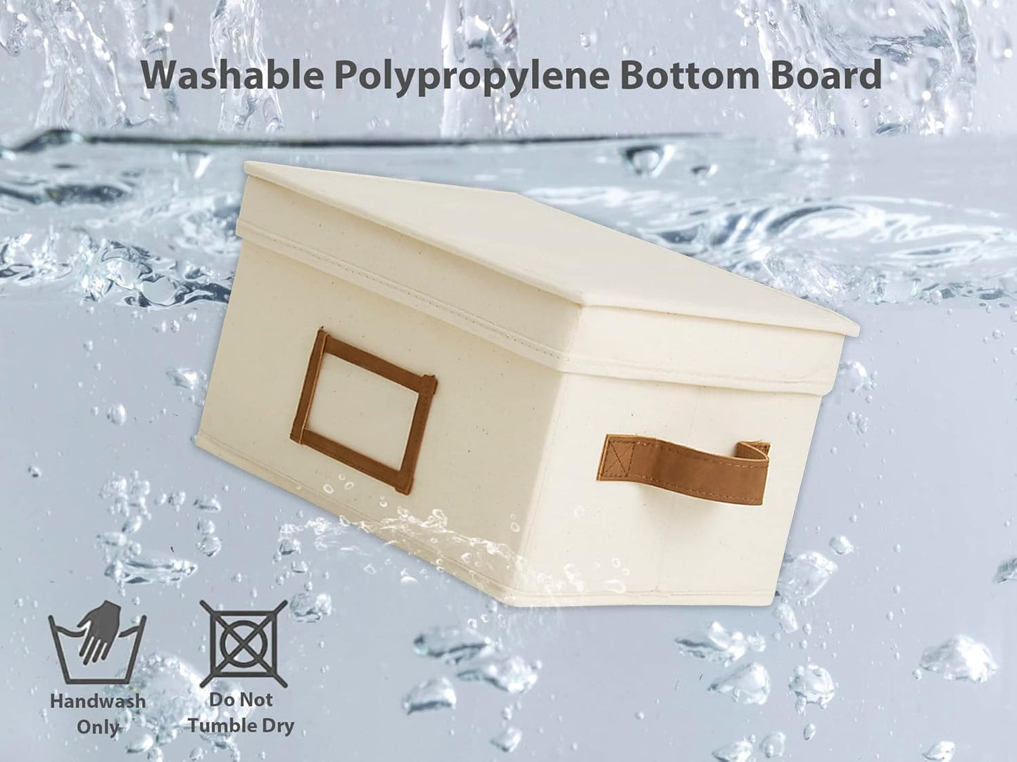 StorageWorks Storage Bins with Lids, Decorative Storage Boxes with Lid and PU Handles, Foldable Storage Baskets for Closet, Shelves, Stackable, Ivory, Medium, 3-Pack