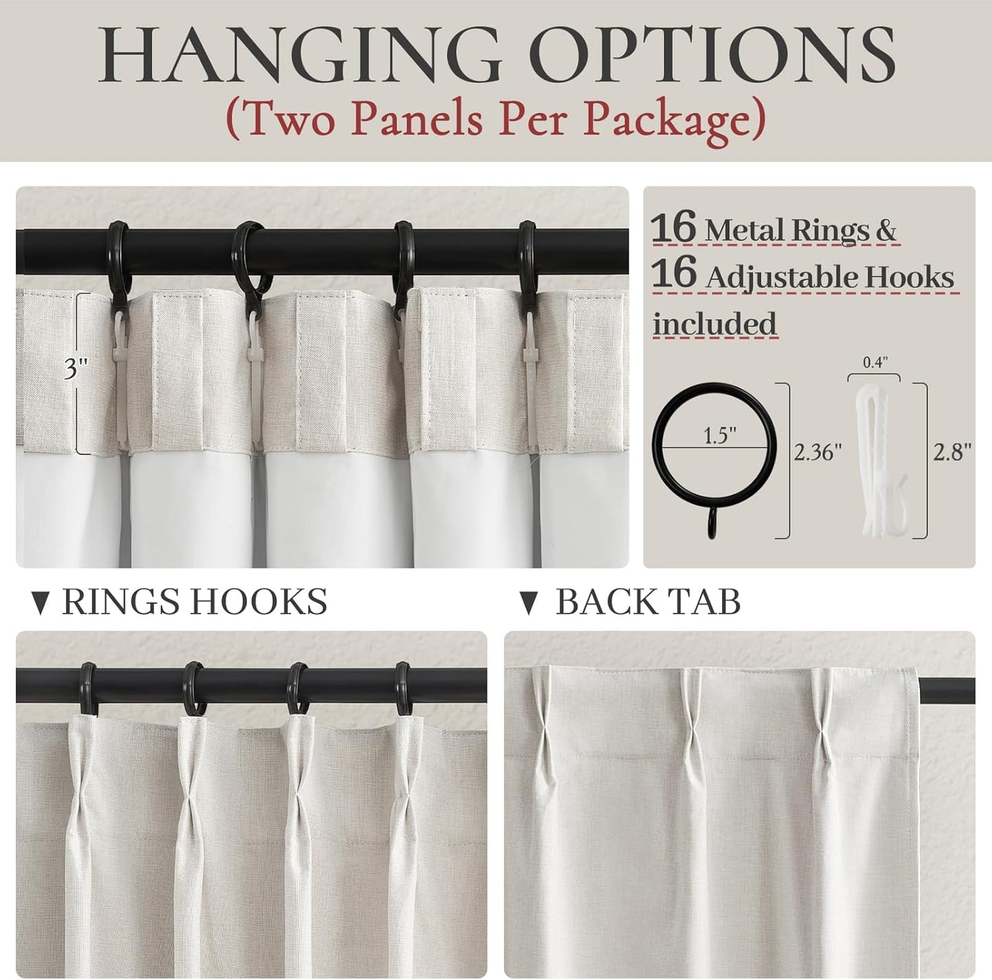 Living Room Black Out Curtains 63 Inch Long, Insulated Thermal Room Darkening Kitchen Drapes for 62 Inch Window Boho Linen Basement/Office/Dining Room/Kids (40"x63"x2 Panels)Blackout Pinch Pleated