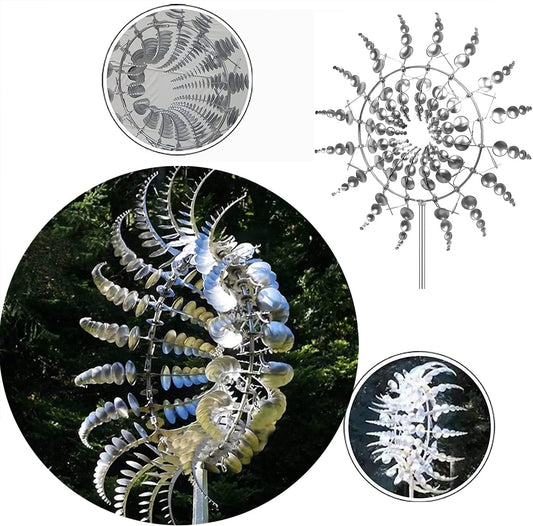 Unique and Magical Metal Windmill, 3D Wind Kinetic Sculpture, Wind Spinner Solar, Lawn Solar Wind Spinners for Yard and Garden, Wind Catchers Metal Outdoor Patio Decoration (1 PCS -Silver)
