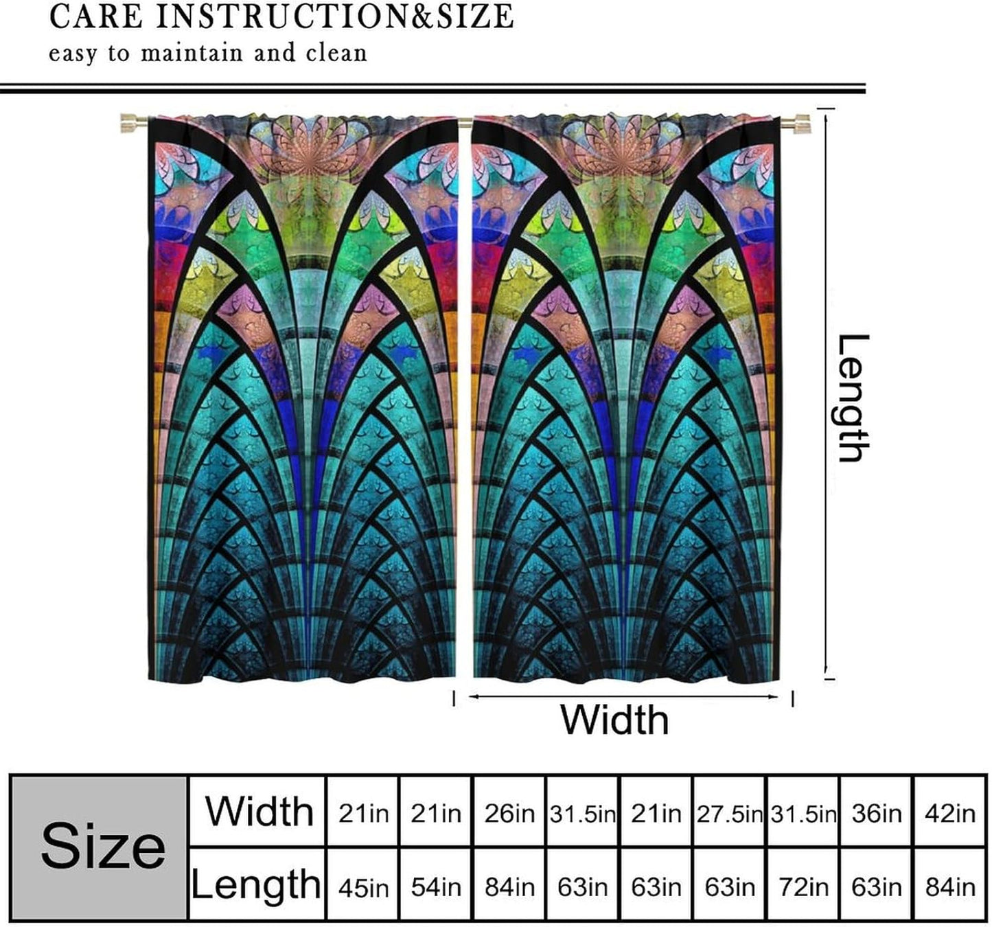Stained Glass Curtains,Retro Design Style Colorful Abstract Art Home Decor Drapes for Bedroom Living Room Kitchen Window Treatment 2 Panels Set Total Size 63" W X 72" L Inch