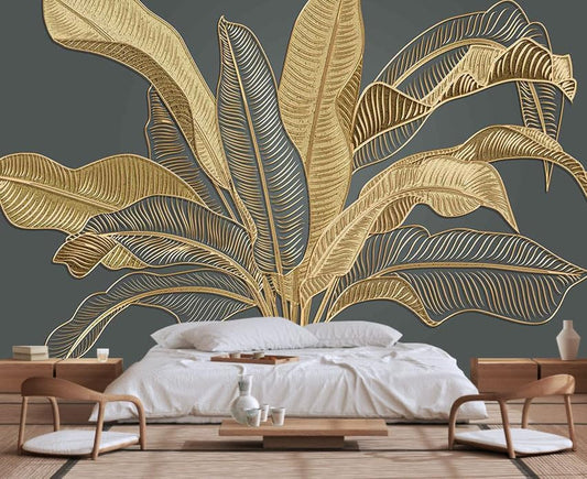 Large Banana Leaf Wallpaper on Gray Background, Art Wall murals for Bedroom, Living Room, Bathroom(Non-self-Adhesive)