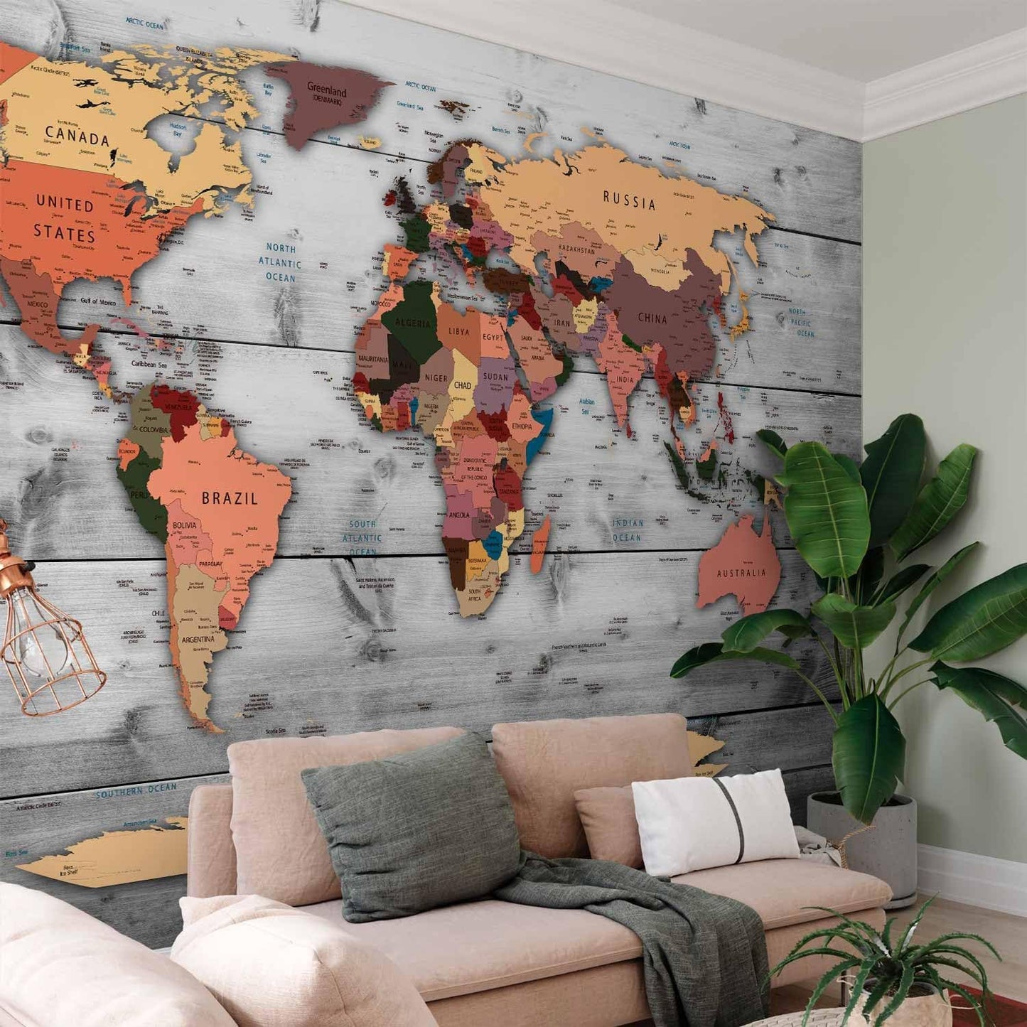 artgeist Premium Wall Mural World Map 98x69 in - XXL Non-Woven Wallpaper Fleece Wall Decor Photo Print Picture Image Design Home Map of The World k-B-0009-a-c