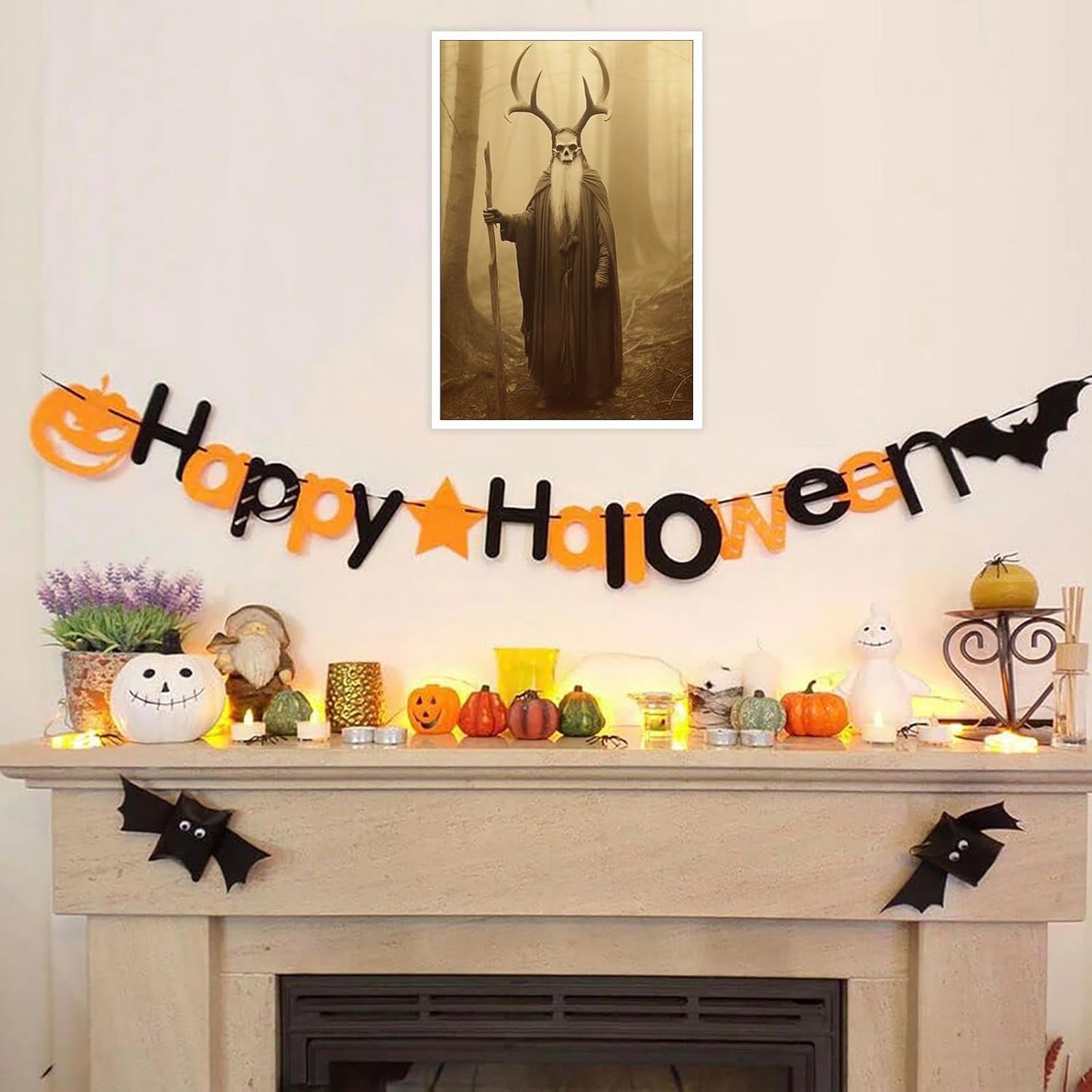 Skeleton Halloween Decor Occult Druid of the Forest Poster Canvas Wall Art Vintage Spooky Print Gothic Room Decor Dark Academia Decorations Bedroom Creepy Skull Picture 16X24inch Unframed