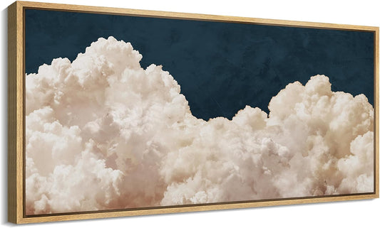MUDECOR Extra Large Framed Canvas Print Wall Art Cumulus Clouds Panoramic Dramatic Skyline Illustrations Antique Retro Fine Art Illustrations Decorative Colorful for Bedroom - 60"x30"