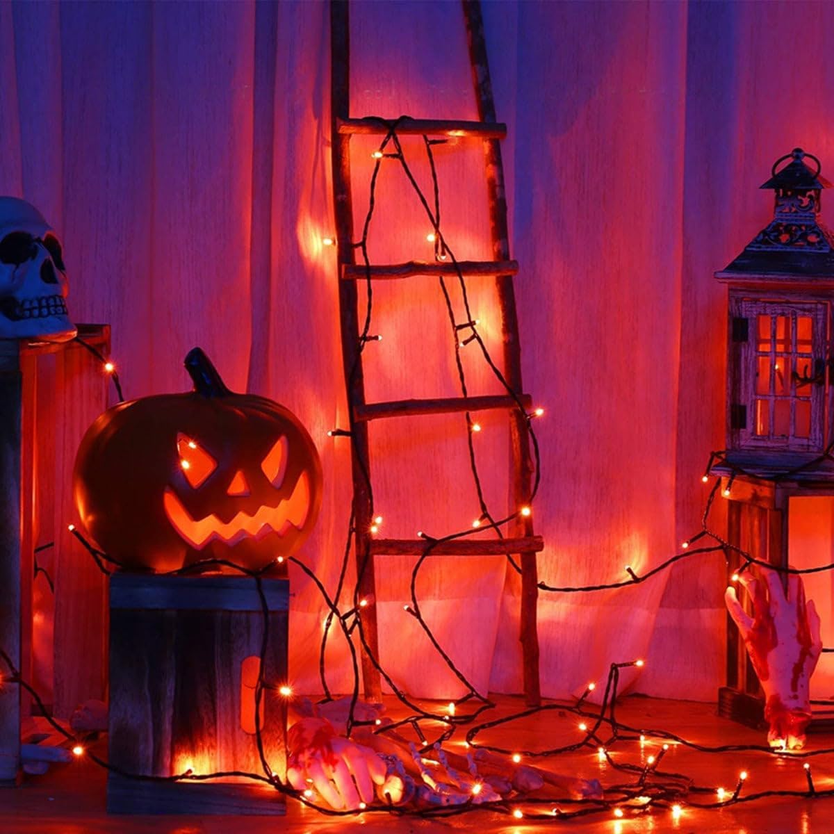 YIQU Orange 82FT 200 LED Extendable Halloween Lights for Outdoor/Indoor, 8 Lighting Modes Plug in String Lights for Halloween Decorations Bedroom Party Decor Room Garden Patio Tree (Orange)