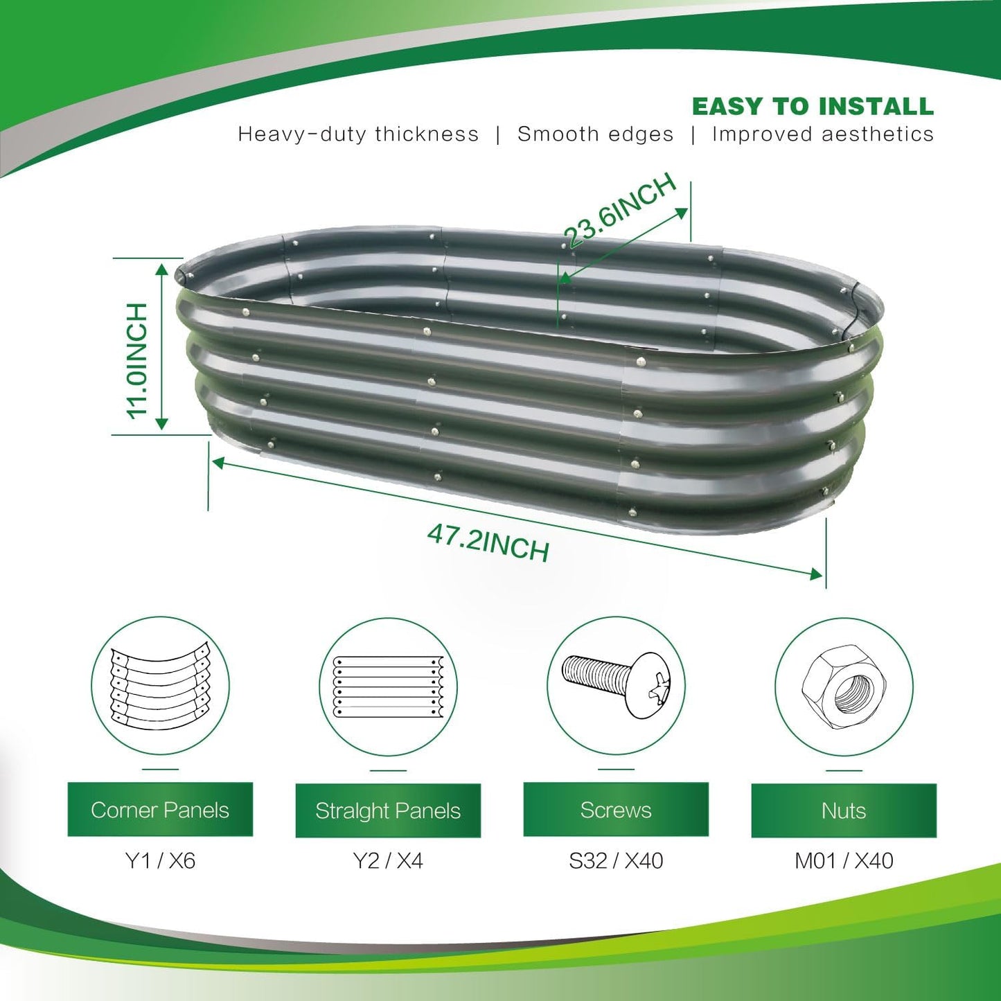 Gardmax 2 Pack Galvanized Raised Garden Bed, Lightweight Planter Boxes Outdoor with Easy Assembly, Large Garden Bed for Vegetables, Fruits, Flower Dark Grey