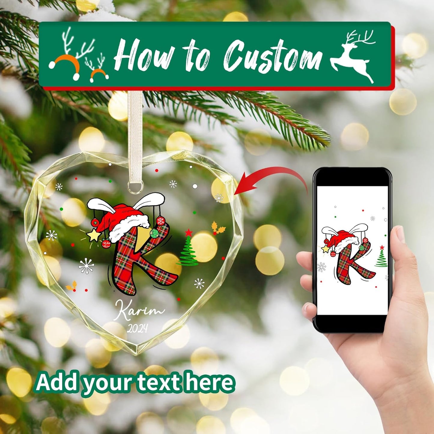 Personalized Christmas Ornaments with Initial Name, Acrylic Custom Monogram Initial A-Z Christmas Ornament 2025 for Kids Family Friends, Customized Letter Name Ornaments for Christmas Tree Decorations