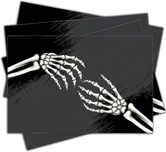Halloween Skeleton Placemats Set of 4, 12x18 Inch Skeleton Decorative Table Mats, Washable Heat Resistant Place Mats for Kitchen Dining Table, Spooky Themed Decoration for Home-B13