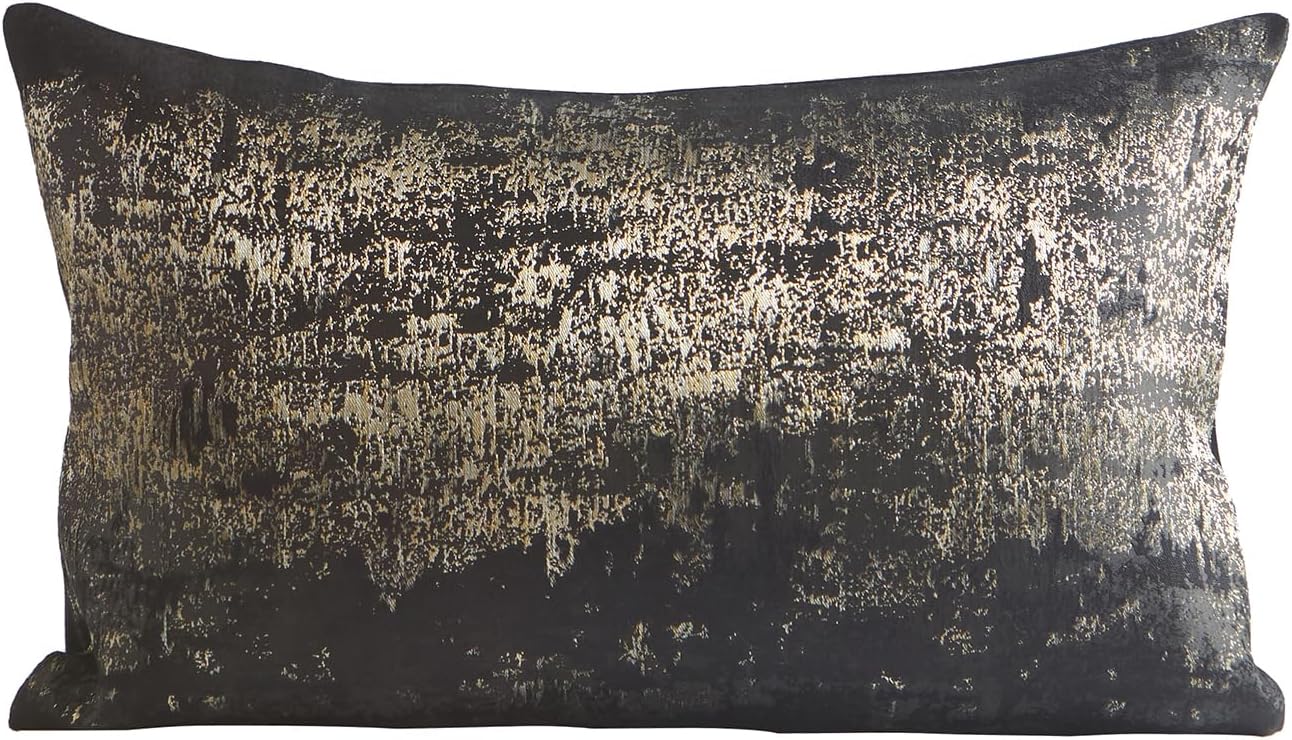 THE-TINOART Black & Gold Modern Luxury Pillow Cover 12x20 - Jacquard Embroidery with Metallic Thread, Reversible Decorative Throw Pillow Cover for Sofa/Bed, Velvet Backing