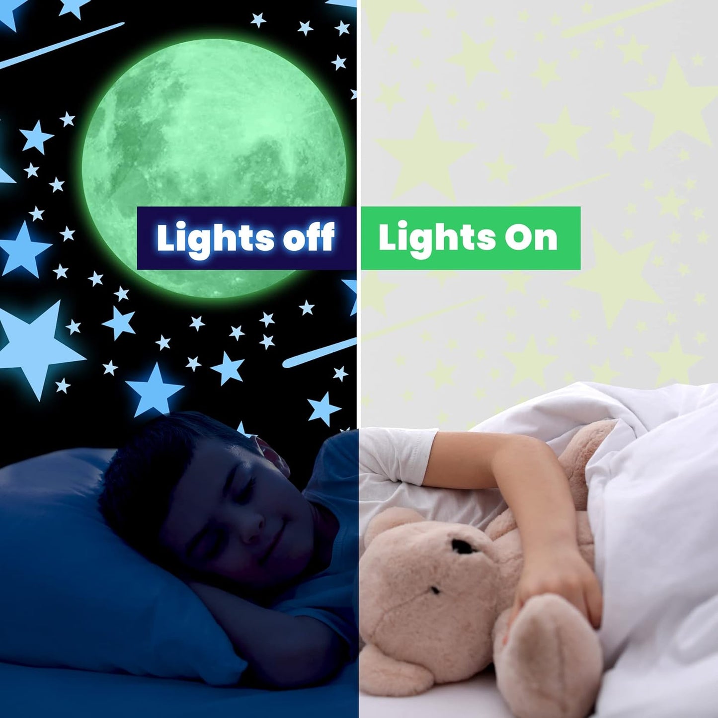 Glow in The Dark Stars and Moon for Ceiling, Luminous Stars and Moon Wall Decal, Wall Decor, Sticky Fluorescence Stars, Gift for boy and Girl Perfect for Kids Nursery Bedroom Living Room(Blue)