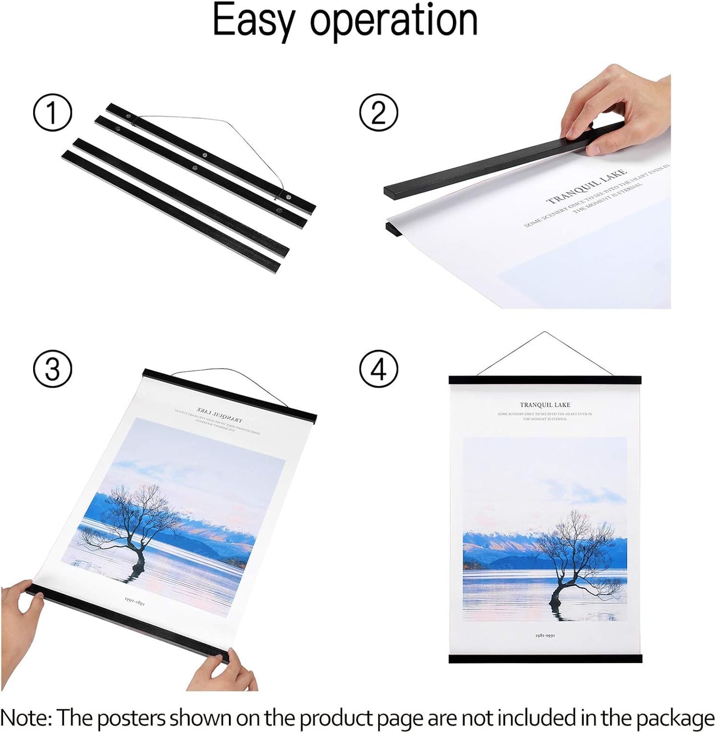 FALAMON Magnetic Poster Hanger Frame, 30x36 30x40 30x20 Teak Wood Magnet Poster Frame for Posters, Prints, Photos, Pictures, Maps, Scrolls, and Canvas Artwork(Black, 30")