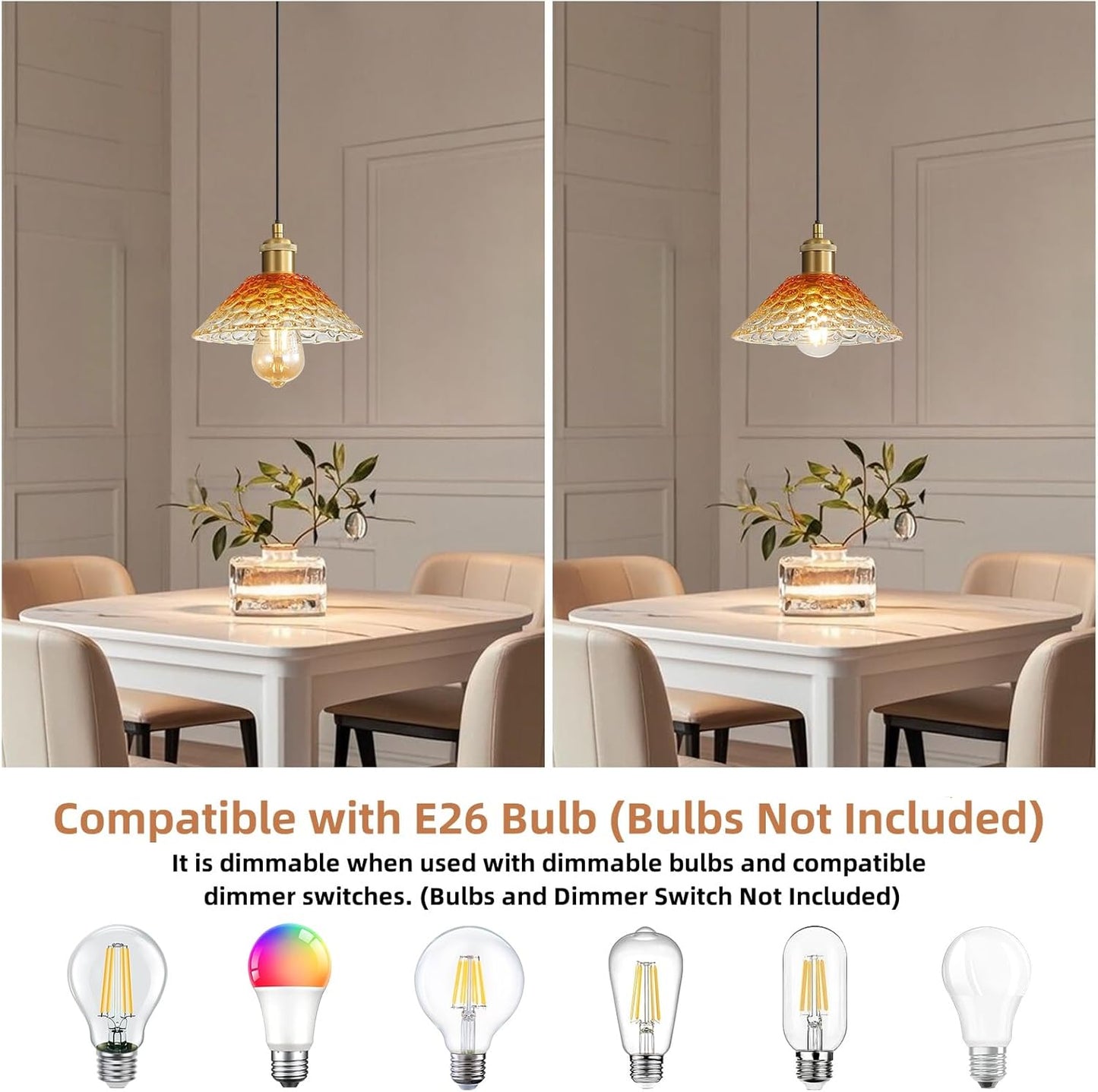 3-Pack Pendant Lights, Modern Glass Ceiling Hanging Light Fixtures,Adjustable Three Color Glass Shades Vintage Gold Chandeliers for Kitchen Island Dining Room Livingroom Entryway Farmhouse Bar
