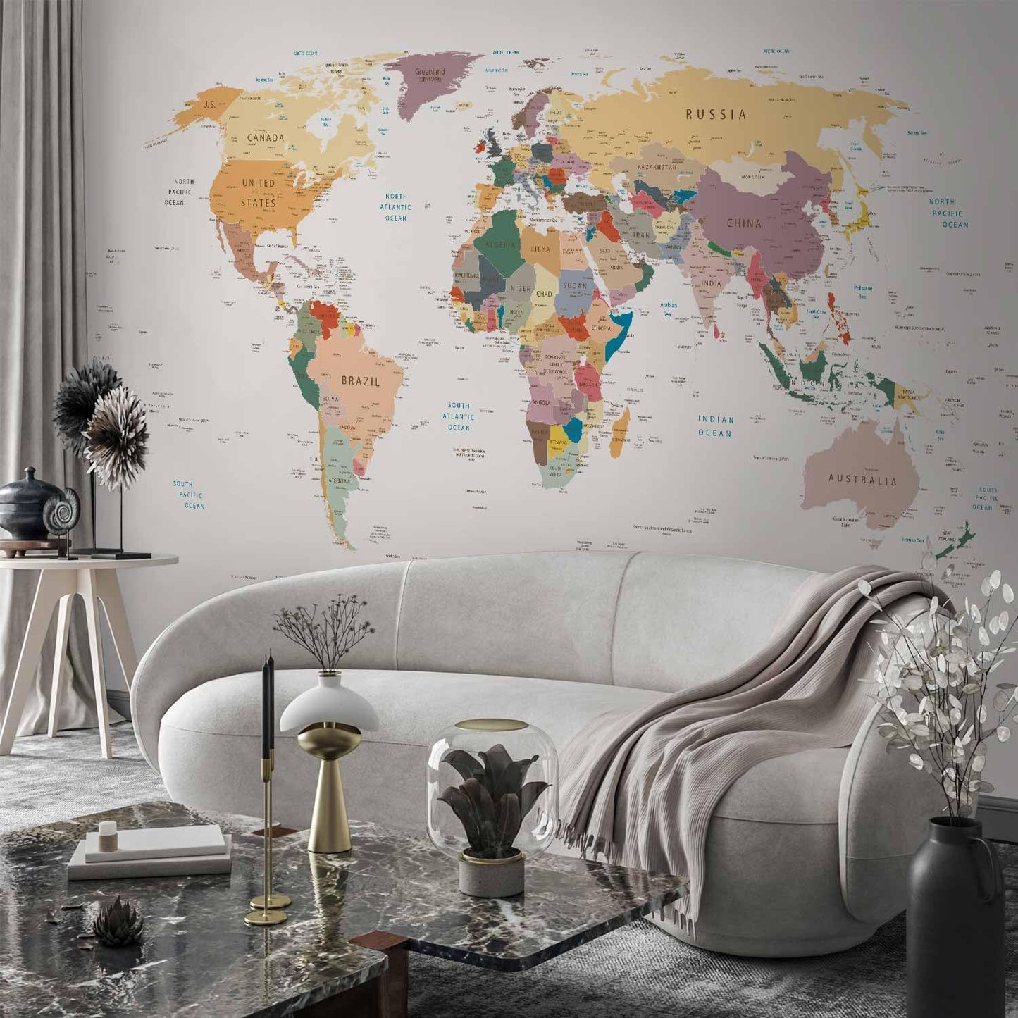 artgeist Premium Wall Mural World Map 79x55 in - XXL Non-Woven Wallpaper Fleece Wall Decor Photo Print Picture Image Design Home Map of The World k-B-0001-a-b