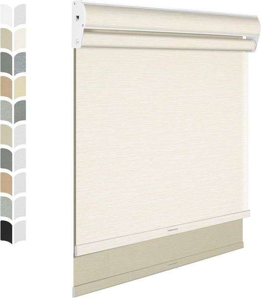 BERISSA Cordless Dual Roller Shades with Cassette Valance, Double Window Shades Blackout and Light Filtering, Day and Night for Home Office Door. Striped Jacquard Beige. 72 W x 48" H