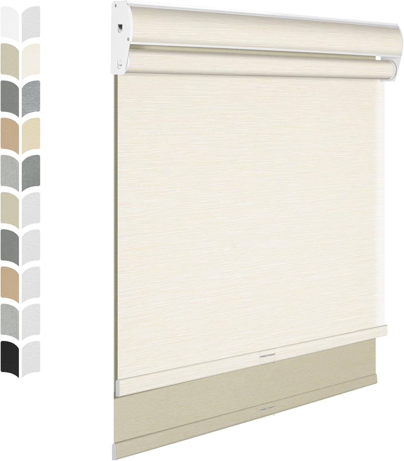 BERISSA Cordless Dual Roller Shades with Cassette Valance, Double Window Shades - Blackout and Light Filtering - Day and Night - Striped Jacquard Beige - 33 W x 48" H