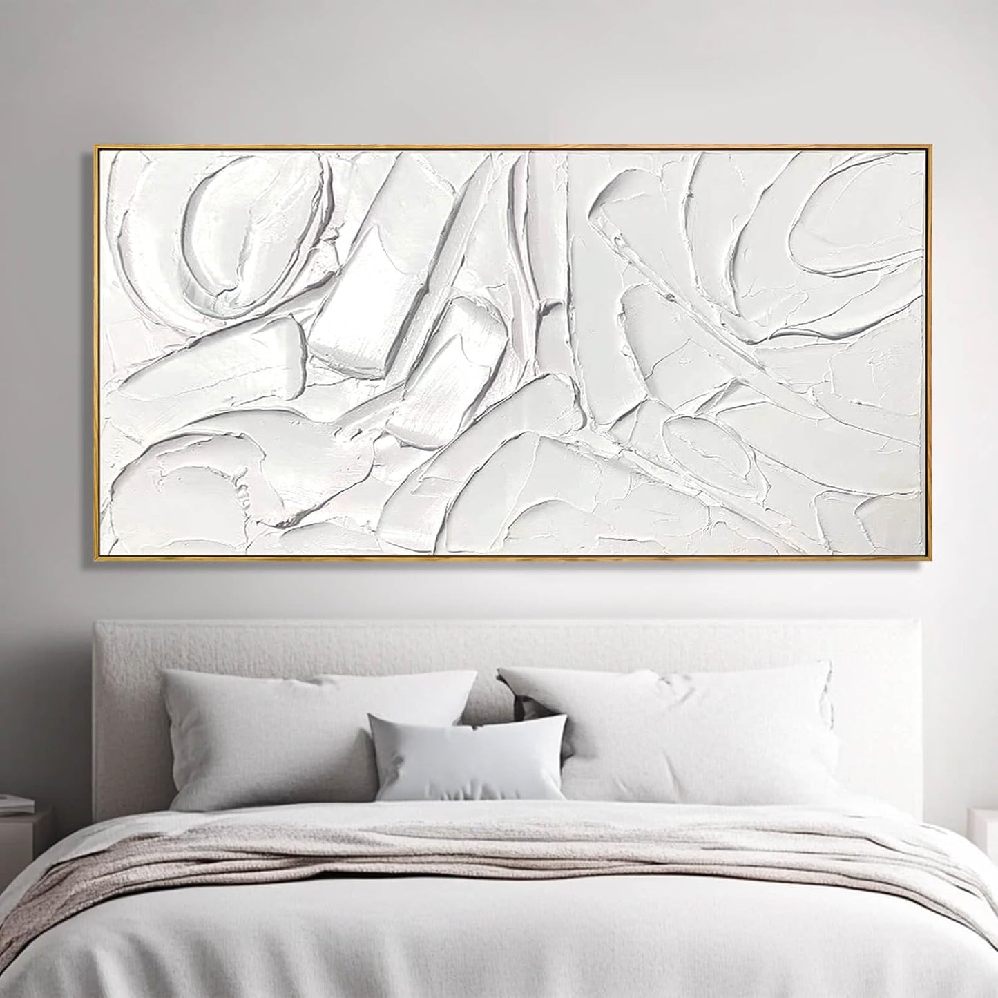 Abstract Oil Painting Artwork Framed Canvas Art Maximalist Decor 24"x48" Modern Painting Wall Art Kitchen Decorations Wall White Office Decor