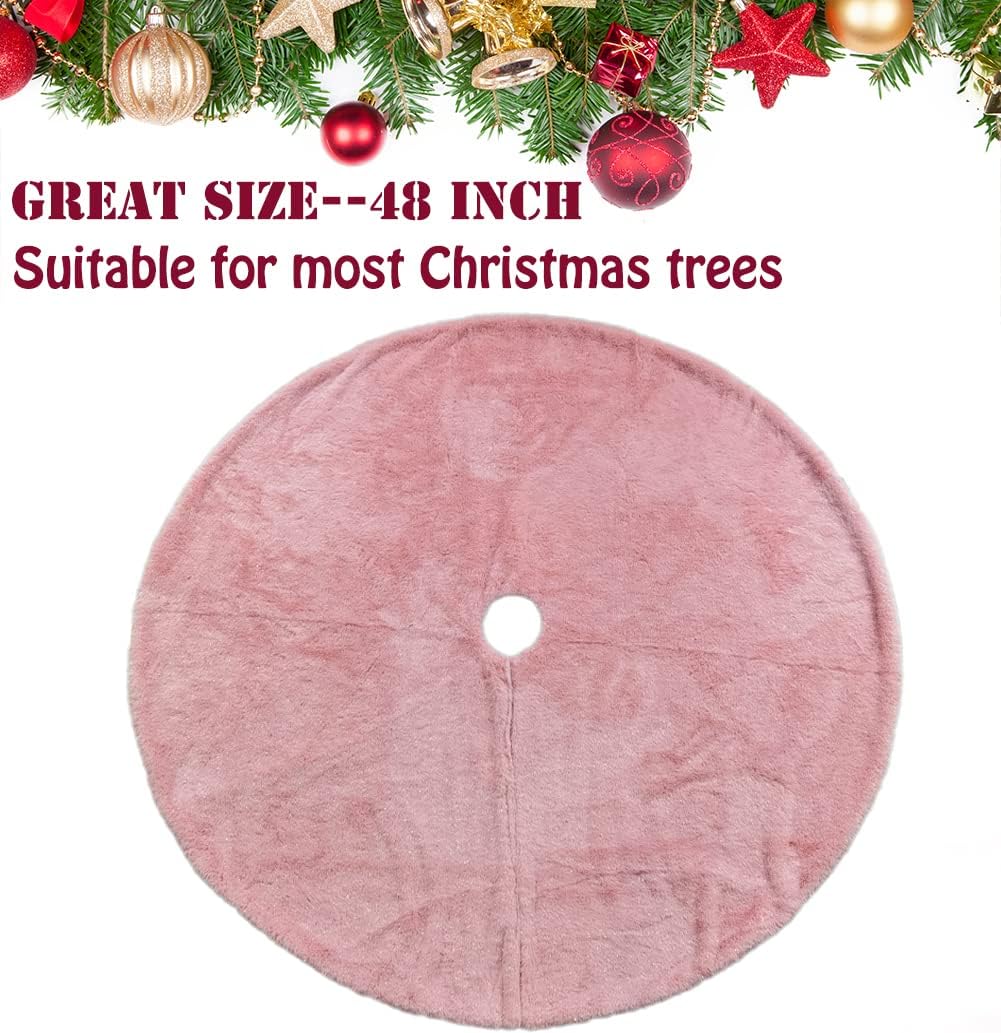 AOGU 48 Inch Faux Fur Christmas Tree Skirt Pink Shiny Plush Skirt for Merry Christmas Party Christmas Tree Decoration