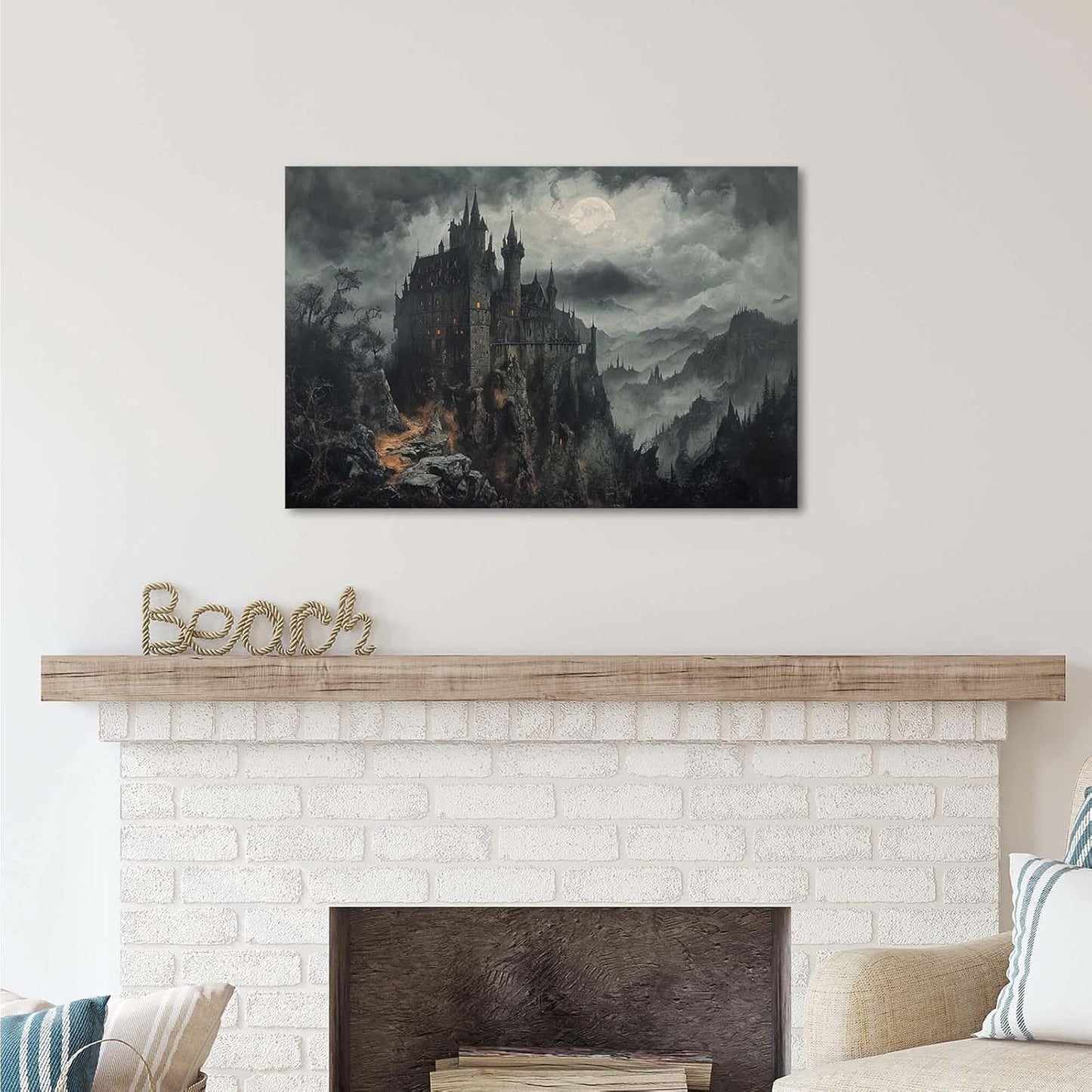 Vintage Castle Poster Dark Academy Victorian Gothic Castle Wall Art Poster Moody Mystical Art Print Suitable for Home Living Room Bedroom28x40in Wood Framed