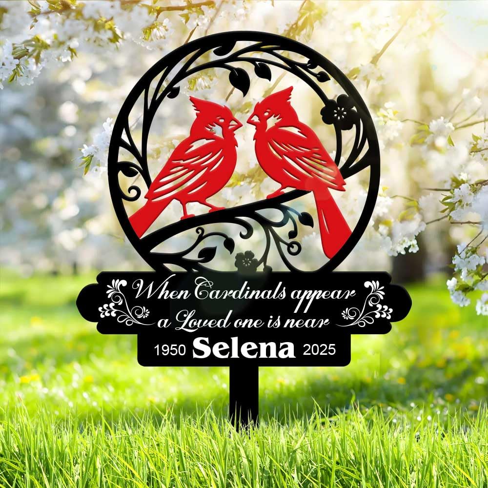 Personalized Cemetery Memorial Metal Stakes, Cardinals Memorial Grave Markers,Graden Decorations for Loss of Mother Father, Outdoor Sympathy Decor Gift