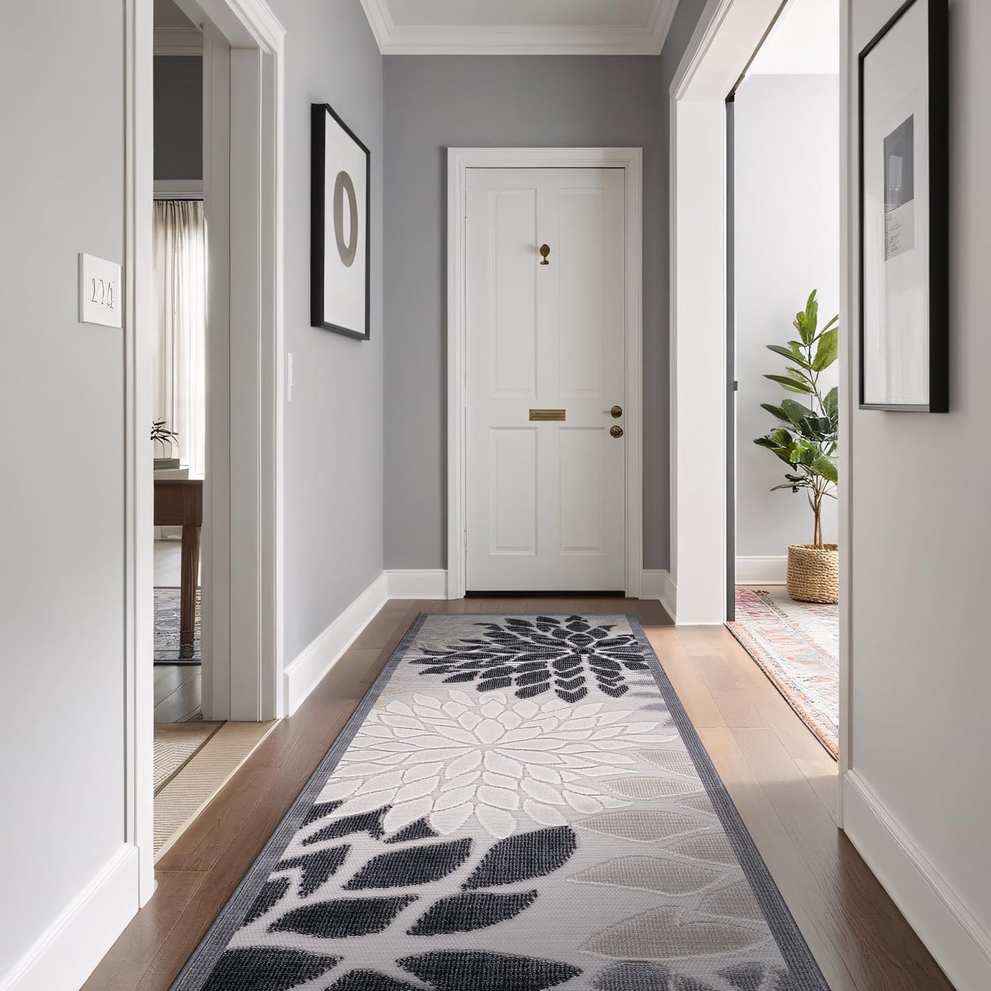 Beverly Rug Outdoor Runner Rug 2x7 Modern Floral Tropical Area Rugs for Indoor and Outdoor Patio Easy to Clean Non Shedding Living Room Porch Garden Washable Outside Carpet (2 x 7 Beige)