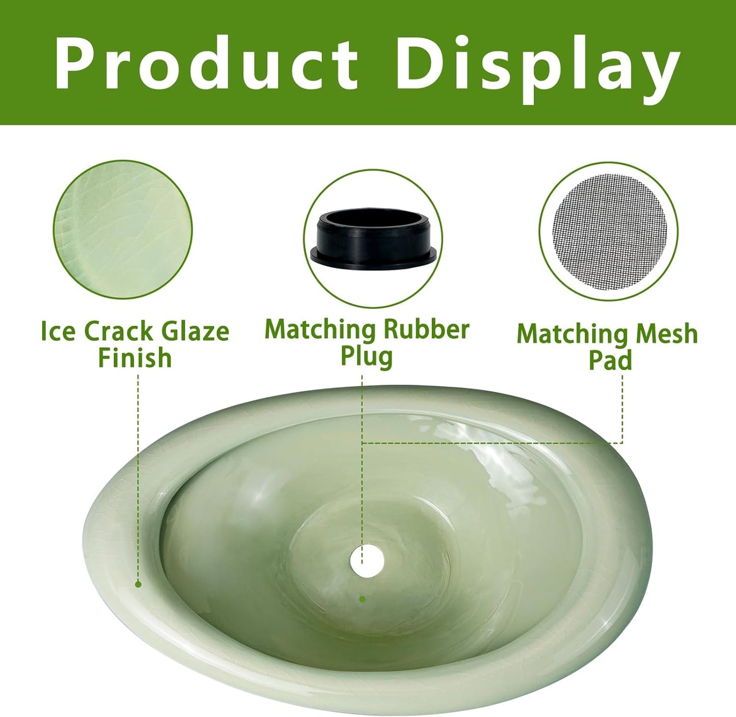 Ceramic Bonsai Pots - Large Succulent Planter 18 Inch Plant Pot Indoor Succulent Pot with Drainage Hole Outdoor Planter Bonsai Tree Pot for House Home Garden Decor Green