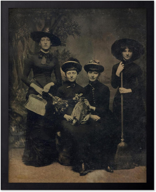 Poster Master Vintage Photograph Poster - Retro Halloween Print - Gift for Artist, Friend - Four Witches Wearing Robes, Sabbath, Coven, Sorcery - Wall Decor for Home, Office, 11x14 Black Framed