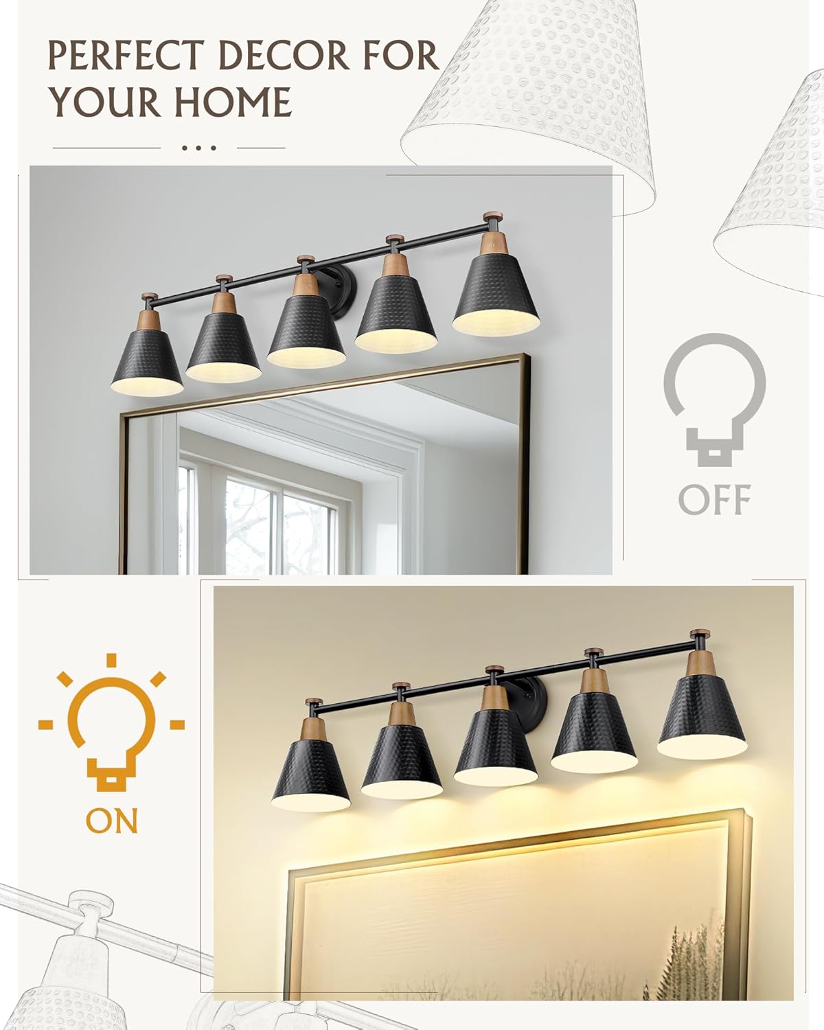 FEMILA 37.4" Black Vanity Light, Black Bathroom Light Fixture, Bathroom Lighting Fixtures Over Mirror with Matte Black Finish, 4FG59B-5W BK